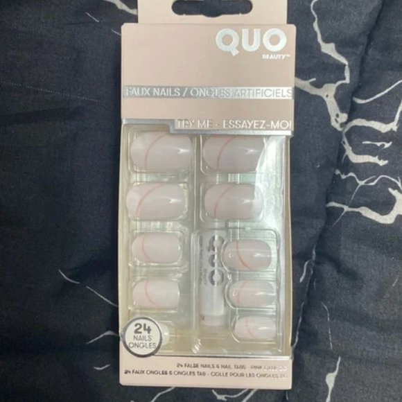 Quo Beauty Artificial press on fake nail with glue pink stripe nwt - Picture 2 of 4
